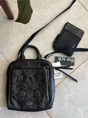 The Sak Loyola Mini NWT Black Embossed Leather backpack with Matching Wallet
